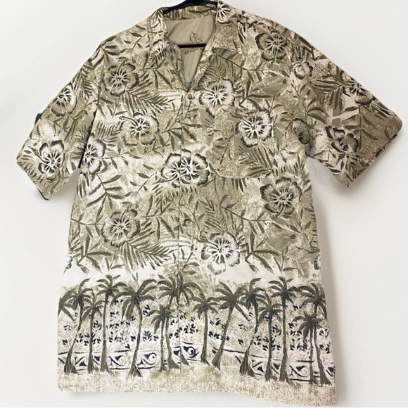 Vintage 90s Bugle Boy Hawaiian Shirt Mens Size L Green Aloha Tropical Beach - Picture 1 of 8